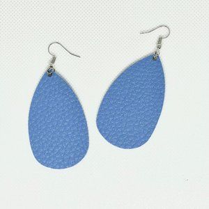 Teardrop Faux Leather Earrings in Sky Blue Lightweight New Textured